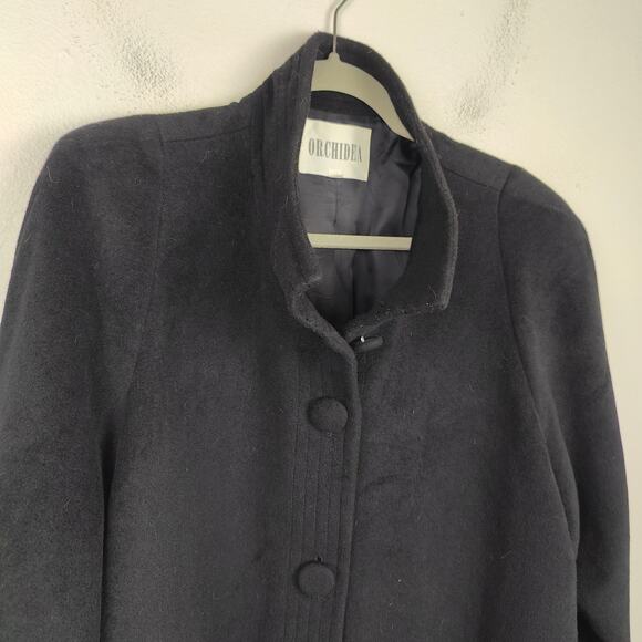 Vintage Orchidea Angora Wool Coat Womens 9‎ Medium Black Button Funnel Neck - Picture 3 of 11